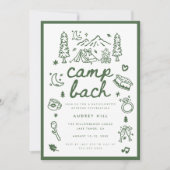 Moderne Camp Bach Green Script Junggesellinnenabsc Einladung (Vorderseite)