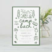 Moderne Camp Bach Green Script Junggesellinnenabsc Einladung (Stehend Vorderseite)