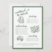 Moderne Camp Bach Green Script Junggesellinnenabsc Einladung (Rückseite)