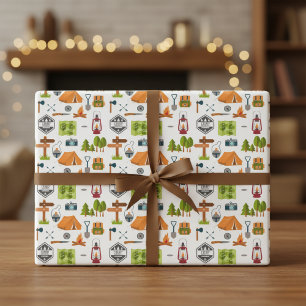 Moderne Camping-Symbole Abenteuer Geschenkpapier Set