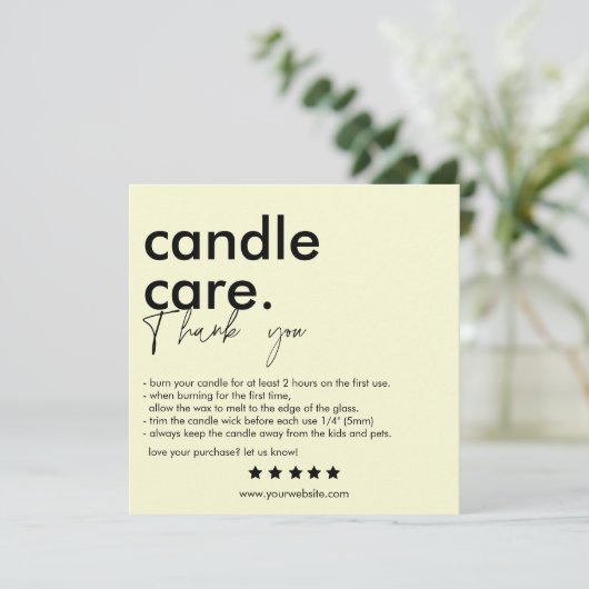 Moderne Candle Care & Danke Business Card (Stehend Vorderseite)
