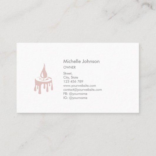 Moderne Candle Maker Blush Pink Minimalistische Bi Visitenkarte (Rückseite)