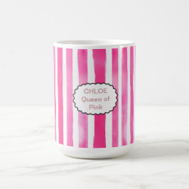 Moderne Candy Pink gestreifte Name & Titel Kaffeetasse