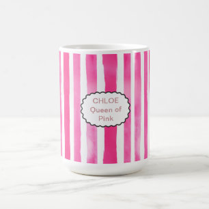 Moderne Candy Pink gestreifte Name & Titel Kaffeetasse