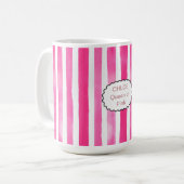 Moderne Candy Pink gestreifte Name & Titel Kaffeetasse (Vorderseite Links)