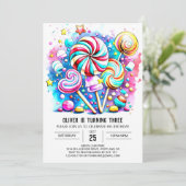 Moderne Candyland Editable Birthday Einladung (Stehend Vorderseite)