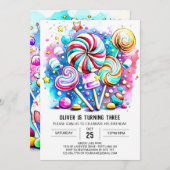 Moderne Candyland Editable Birthday Einladung (Vorne/Hinten)