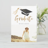 Moderne Cap and Tassel Gold Foil 3 Foto Graduate Ankündigung (Stehend Vorderseite)