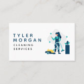 Moderne Cartoon Girl Cleaning Services Visitenkarte (Vorderseite)