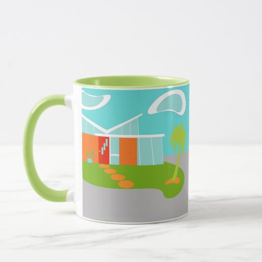 Moderne Cartoon House Tasse Mitte Jahrhundert (Links)