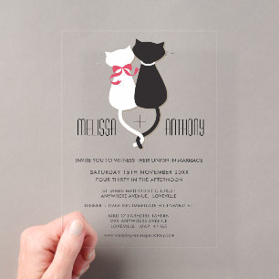 Moderne Cartoon-Katzenpaar-Monogramm-Hochzeitseinl Acryleinladungen