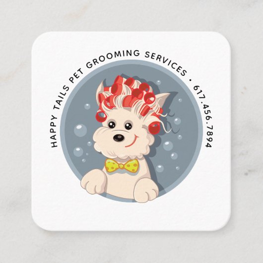 Moderne Cartoon Pet Grooming Quadratische Visitenkarte (Vorderseite)
