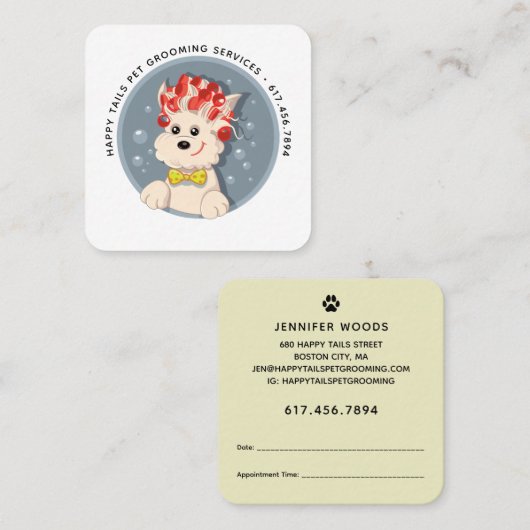 Moderne Cartoon Pet Grooming Quadratische Visitenkarte (Vorne/Hinten)