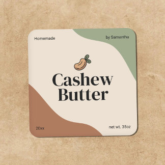 Moderne Cashewnuss-Butter-Etikettenaufkleber Quadratischer Aufkleber