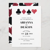 Moderne Casino Hochzeit Einladung mit Rotem Glitze (Vorne/Hinten)