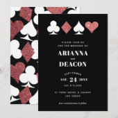 Moderne Casino Hochzeitsfeier mit rosa Glitzer Einladung (Vorne/Hinten)