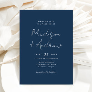 Moderne Casual Schrift Navy Hochzeit Einladung