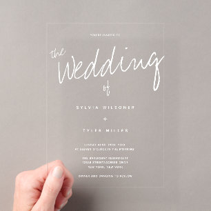 Moderne Casual-Typografie-Hochzeit Acryleinladungen