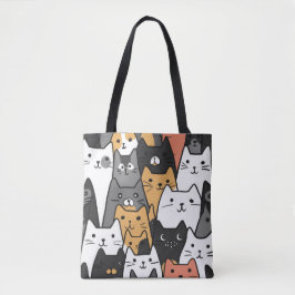 Moderne Cat Faces Tote Bag - Stilvolle Cartoon Cat Tasche