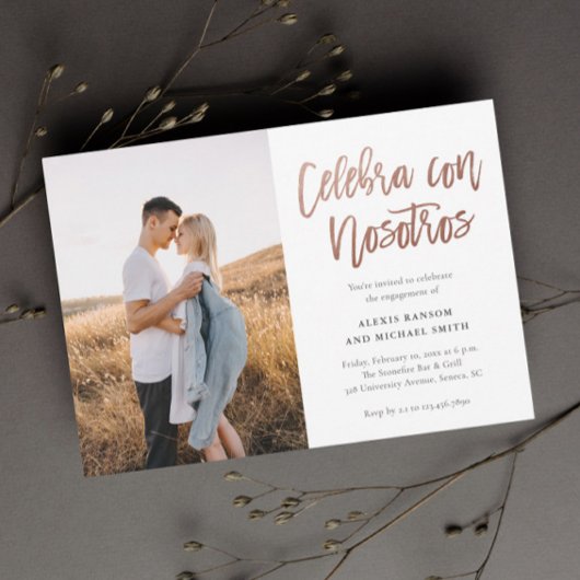 Moderne Celebra con Nosotros Foto Engagement Party Einladung
