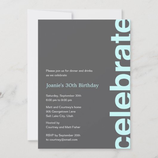 Moderne Celebration Party Einladung - Türkis (Vorderseite)