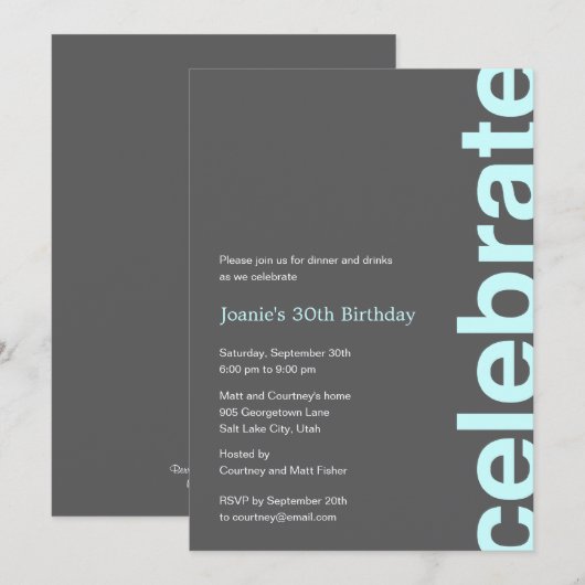 Moderne Celebration Party Einladung - Türkis (Vorne/Hinten)