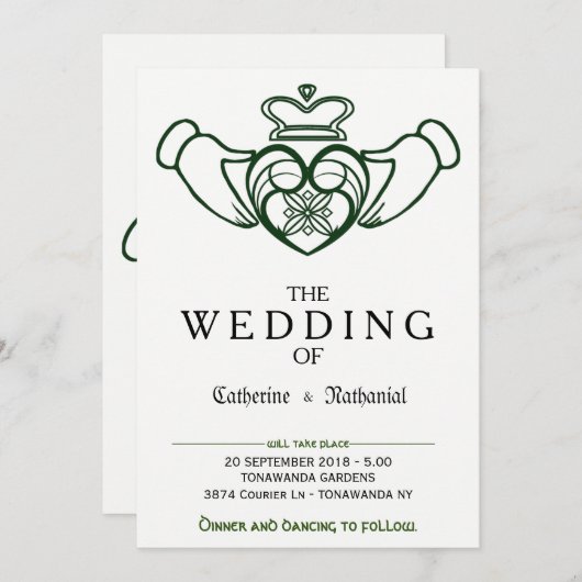 Moderne Celtic Claddagh Herz-Hochzeits-Einladung Einladung (Vorne/Hinten)