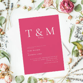 Moderne Cerise Monogram No Parters Wedding Einladung