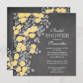 Moderne Chalkboard-Blume Grau-Gelb-Brautparty Einladung (Vorne/Hinten)