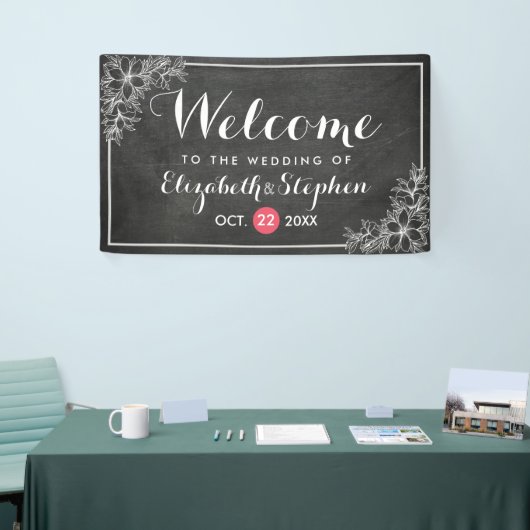 Moderne Chalkboard Blumenrahmen Hochzeit Willkomme Banner (Messeveranstaltung)