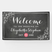 Moderne Chalkboard Blumenrahmen Hochzeit Willkomme Banner (Horizontal)