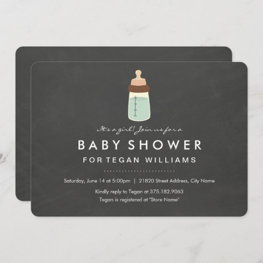 Moderne Chalkboard & Bottle Baby Dusche Einladung (Vorne/Hinten)