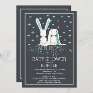 Moderne Chalkboard Bunny TWIN Boys Baby Dusche Einladung