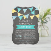 Moderne Chalkboard Bunting Boys Babydusche Einladung (Stehend Vorderseite)