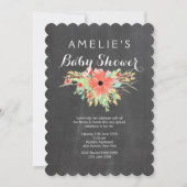 Moderne Chalkboard Floral Wreath Baby Dusche einla Einladung (Vorderseite)