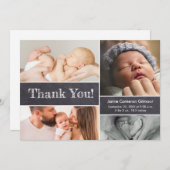 Moderne Chalkboard Foto Collage Baby Dusche Dankeskarte (Vorne/Hinten)