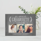 Moderne Chalkboard Graduation Party FotoCollage Einladung (Stehend Vorderseite)
