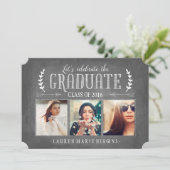 Moderne Chalkboard Graduation Party FotoCollage Einladung (Stehend Vorderseite)