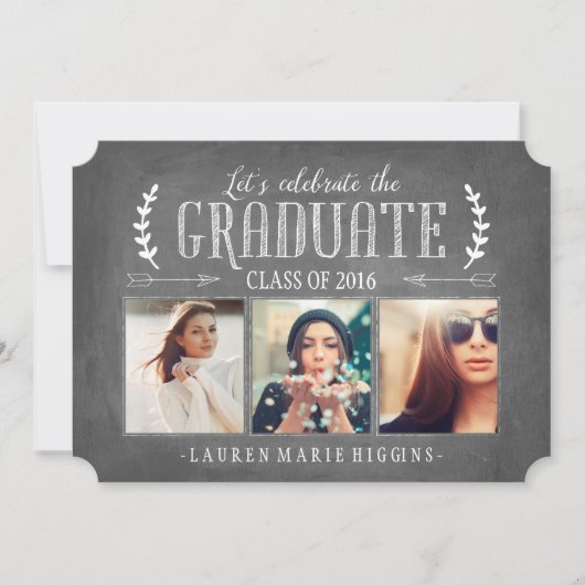 Moderne Chalkboard Graduation Party FotoCollage Einladung (Vorderseite)