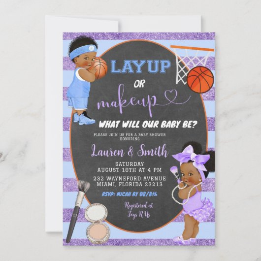 Moderne Chalkboard-Layup oder Makeup Gender Reveal Einladung (Vorderseite)