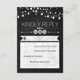 Moderne Chalkboard Lights Wedding RSVP Card Karte