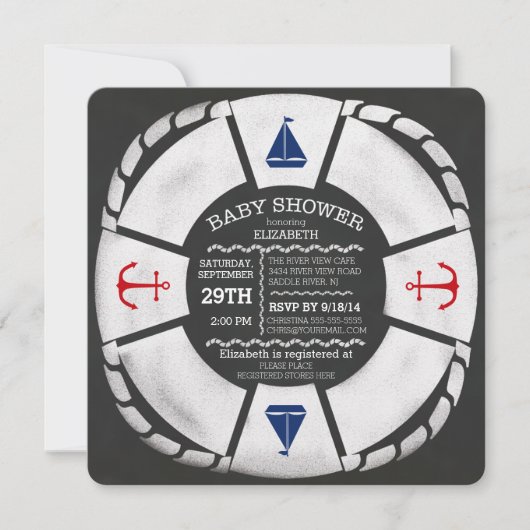 Moderne Chalkboard Nautical Baby Dusche Einladung (Vorderseite)
