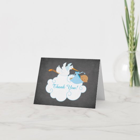 Moderne Chalkboard Stork Baby Dusche Vielen Dank Dankeskarte (Vorderseite)