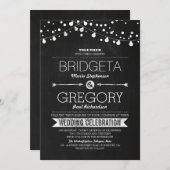 Moderne Chalkboard String Lights Hochzeitseinladun Einladung (Vorne/Hinten)