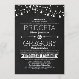 Moderne Chalkboard String Lights Hochzeitseinladun Einladung