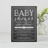 Moderne Chalkboard Trendy Typografy Baby Dusche Einladung (Stehend Vorderseite)