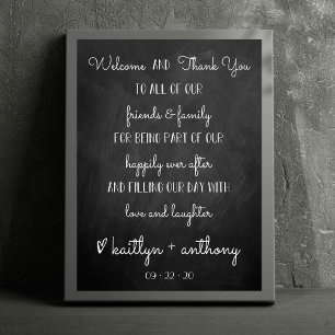 Moderne Chalkboard Wedding Willkommen & Vielen Dan Poster