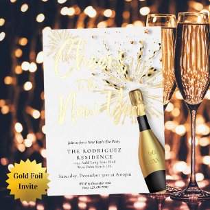 Moderne Champagner feiert Silvesterparty Gold Folieneinladung