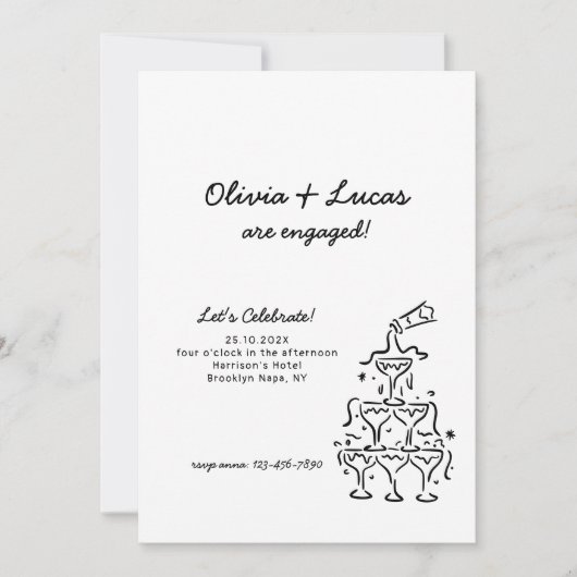 Moderne Champagnertower Einladung (Vorderseite)