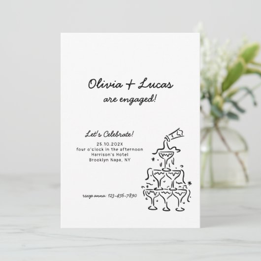 Moderne Champagnertower Einladung (Stehend Vorderseite)